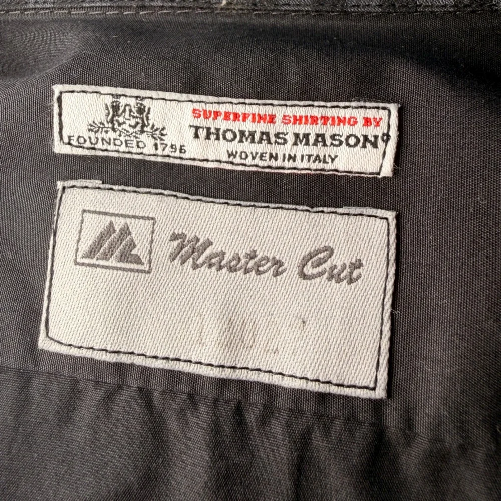 Master Cut Thomas Mason Shirt Mens XL Black Italian Fabric Checkered Trim Luxury
